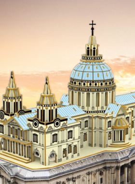 激光版圣保罗大教堂高难度木质制拼装模型玩具3D立体拼图拼插以上