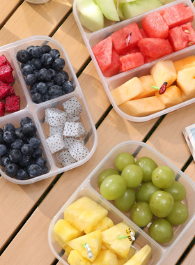 日本进口分格水果盒外带便携儿童小学生食品级透明露营保鲜便当盒