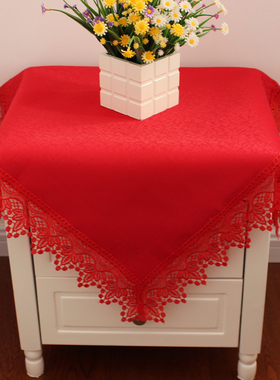 喜庆床头柜盖布布料空调防尘保护罩冰箱巾镜子红色结婚庆蕾丝花边