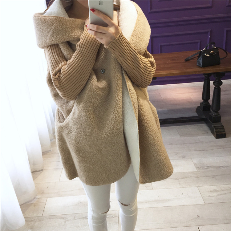 2016韩版秋冬新款女装外套羊羔毛大码宽松毛衣中长款加绒加厚开衫