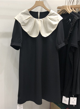 法式娃娃领黑色连衣裙女2024夏季新款韩版宽松垂感雪纺裙子XXJ817
