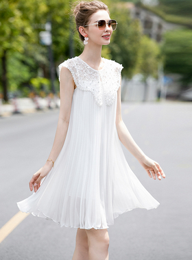 名媛气质女装高端精致小众设计百褶宽松雪纺连衣裙2024新款夏季仙