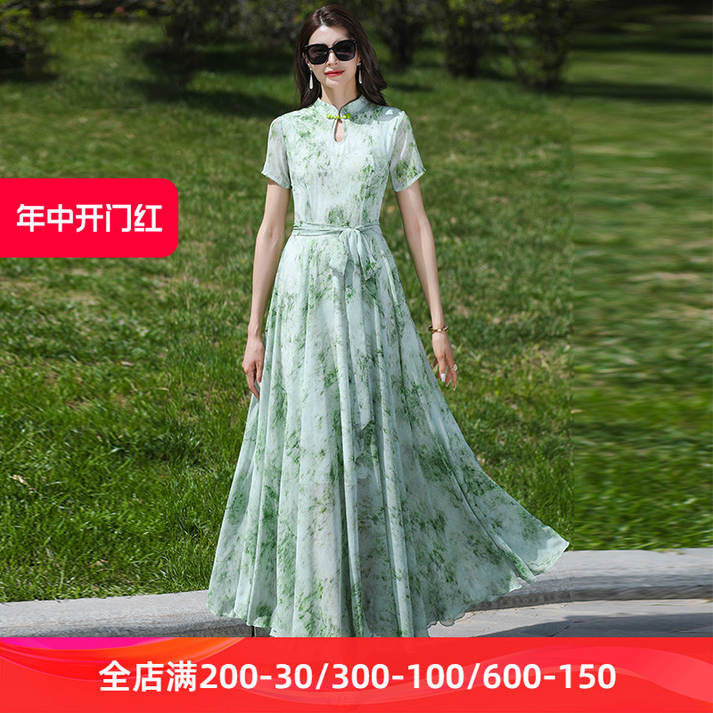 高级宽松连衣裙2024新款洋气时尚高端气质显瘦裙子女夏季雪纺长裙