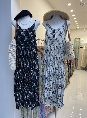Yomi韩版碎花雪纺连衣裙2024夏季新款宽松大码长款遮肉度假沙滩裙