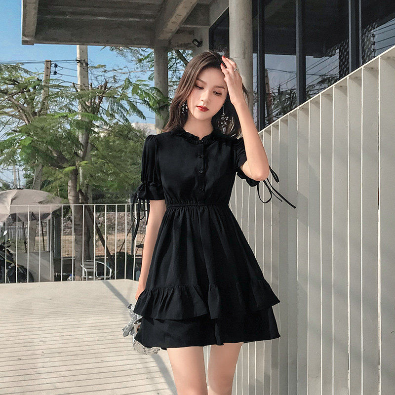 雪纺连衣裙女夏2023新款夏季裙子女学生韩版宽松小个子网红仙女裙