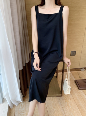 韩版夏季新款法式气质雪纺吊带连衣裙子女小个子宽松显瘦长裙打底