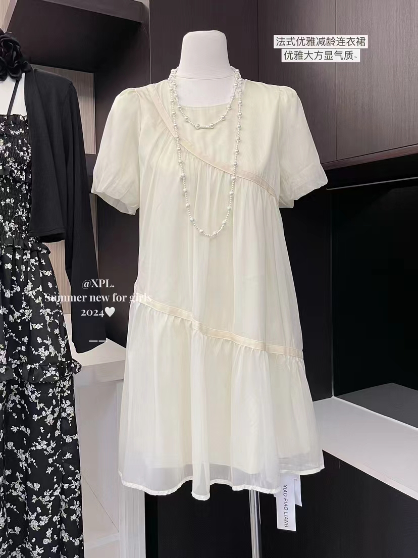 法式高级感雪纺连衣裙女夏季2024新款小个子大码宽松显瘦超仙长裙