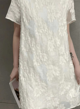 韩版立体花朵雪纺连衣裙8871设计感满星烫钻小个子女宽松2024夏季