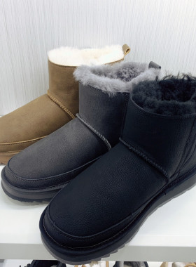 雪地靴男士冬季加厚短筒防滑保暖棉鞋真皮男鞋短靴子皮毛一体棉靴