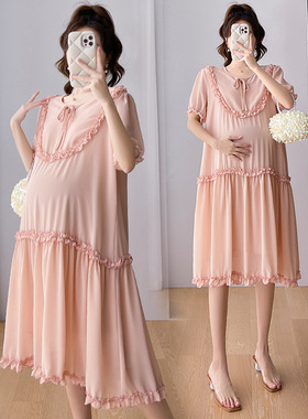 20233款夏季新款韩版孕妇装连衣裙甜美宽松型荷叶边裙雪纺