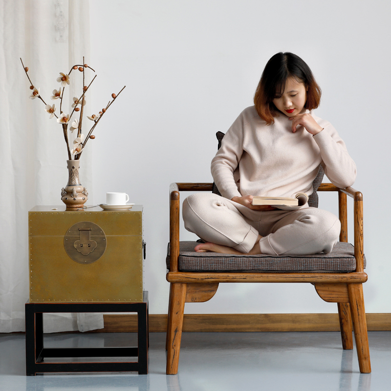 实木休闲椅新中式禅意卧室客厅多功能北欧设计师布艺沙发椅子单人