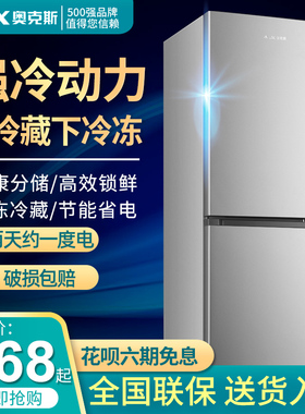 奥克斯176L双门小型冰箱家用两开门电冰箱节能低噪宿舍租房小冰箱