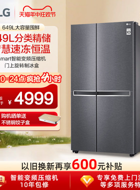 LG银色智能变频对开双门649L大容量风冷无霜电制冰冰箱家用DS12