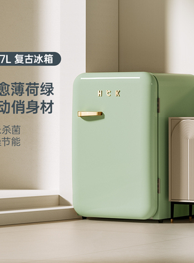 HCK哈士奇复古冰箱绿色家用客厅冷冻冷藏小型迷你网红可爱高颜值