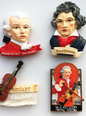 奥地利人文旅游纪念品 音乐家莫扎特贝多芬半身像立体磁铁冰箱贴