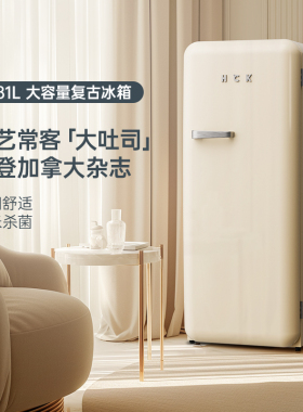 HCK哈士奇复古冰箱进口家用客厅小型大单门网红高颜值可爱彩色