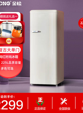 金松 BC-225R复古冰箱大型冷藏冷冻办公室大单门家用彩色网红冰箱
