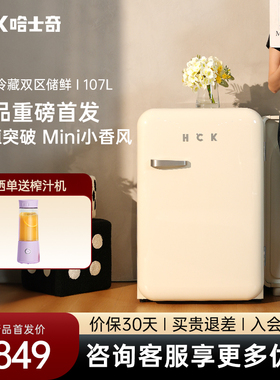 HCK哈士奇复古冰箱Mini小香风单门家用客厅冷冻冷藏小型饮料冰箱