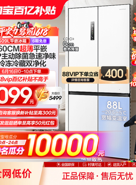 容声509L双净平嵌对开四门十字门风冷白色超薄零嵌入式家用电冰箱