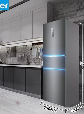 海尔电冰箱三门家用超薄小型双开门中型变频一级能效风冷无霜253L
