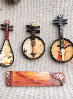 中国风冰箱贴磁贴个性创意高级网红高端复古木质国潮古筝乐器装饰