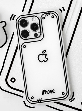 苹果15promax256g手机壳适用磨砂手机壳14promax二次元iPhone15软壳13手绘12小众11软