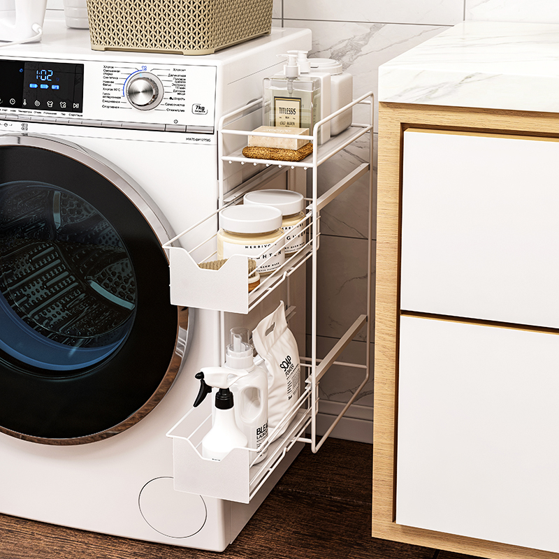 御仕家洗衣机缝隙侧边磁吸置物架日式多功能洗衣液粉收纳架子侧面