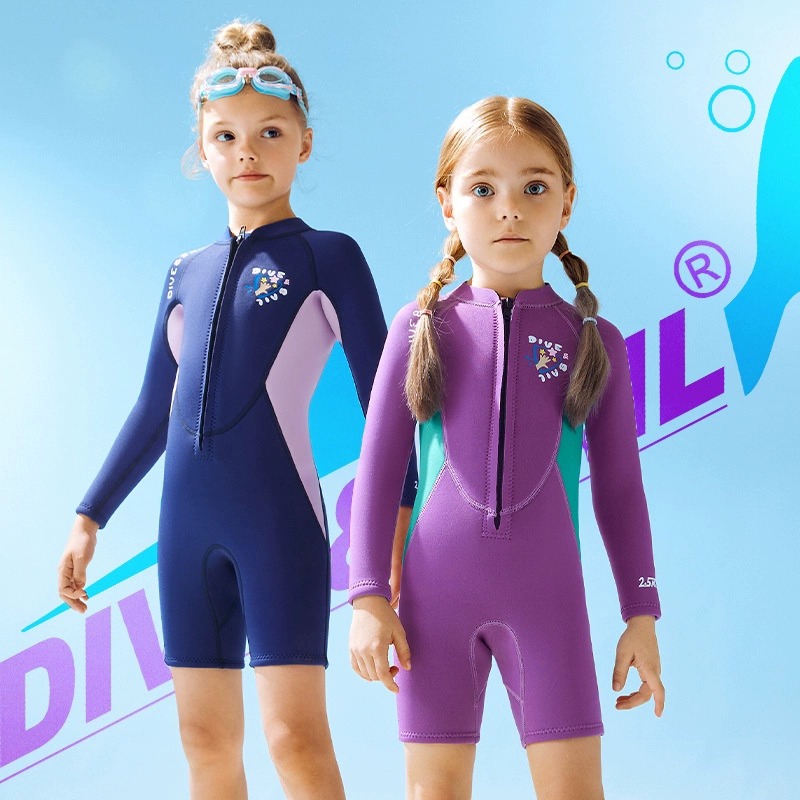 2023新款2.5MM儿童加厚保暖长袖泳衣连体中小女童浮潜防寒潜水服