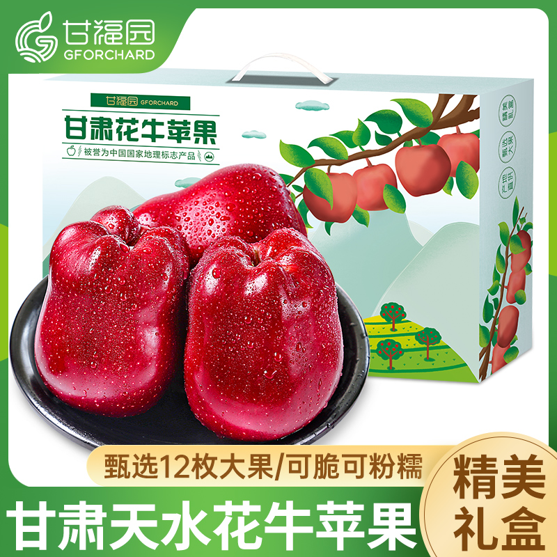 【精美礼盒】甘肃天水花牛苹果12枚新鲜水果整箱包邮当季红蛇平果