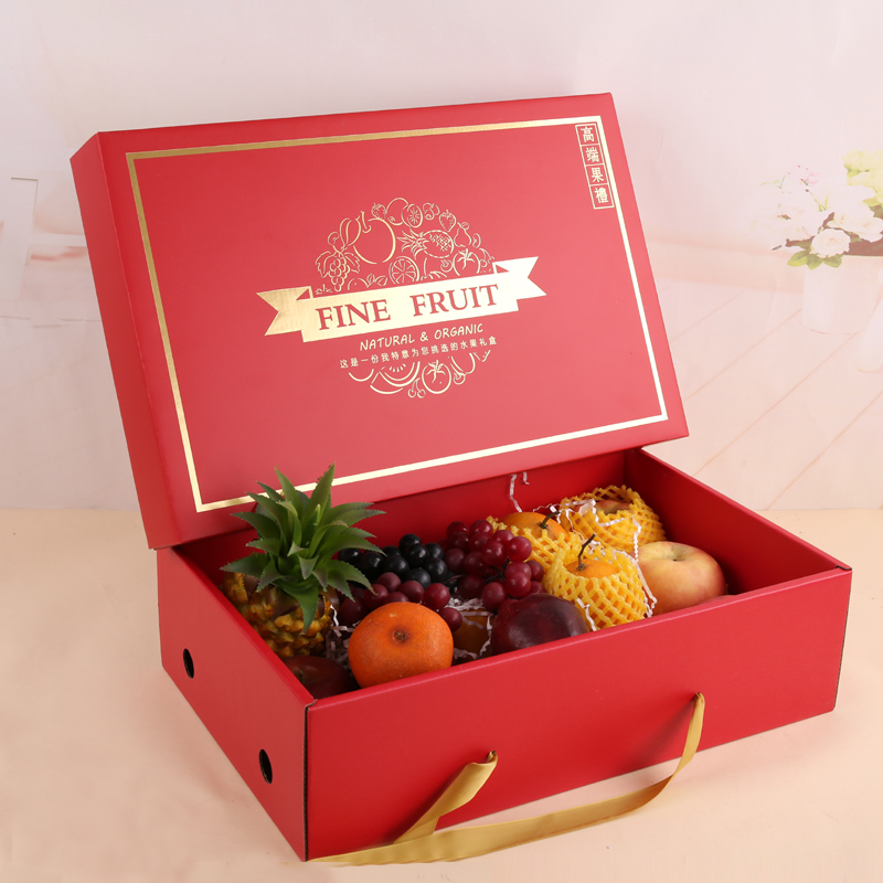高档水果包装盒10-15斤红色手提盒苹果脐橙菠萝天地盖礼品盒空盒