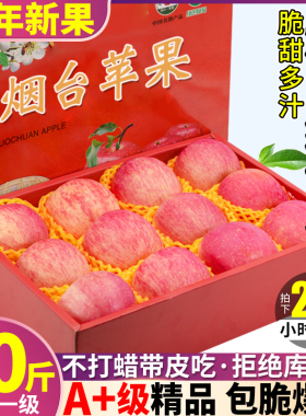 10斤山东烟台红富士苹果水果新鲜当季现摘整箱栖霞甜冰糖心礼盒装