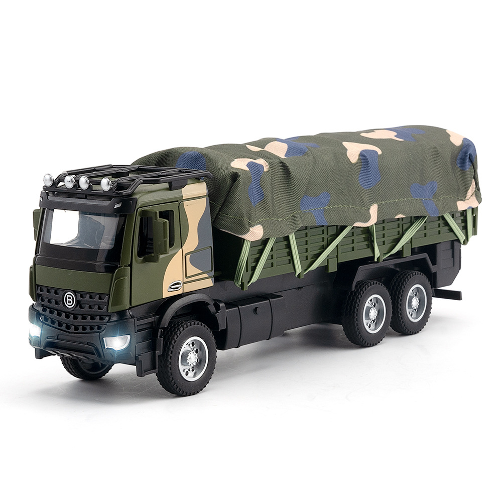 仿真1比35军用运输合金卡车迷彩篷布军事大货车儿童玩具车模型摆