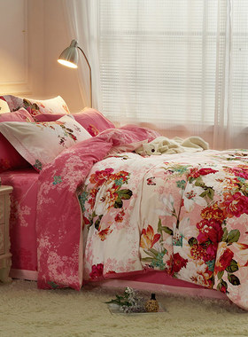 新款花卉四件套全棉加厚床单双人1.8m床保暖纯棉被套床上用品套件