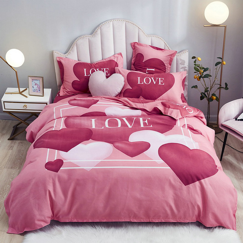 粉色四件套全棉纯棉结婚床上用品春秋婚房床品婚嫁婚庆大红被套件