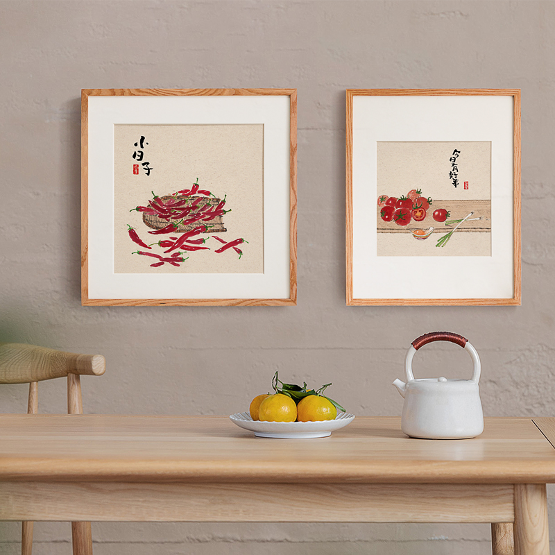 新中式餐厅装饰画日式原木风水果蔬菜饭厅厨房知弥事事如意三联画