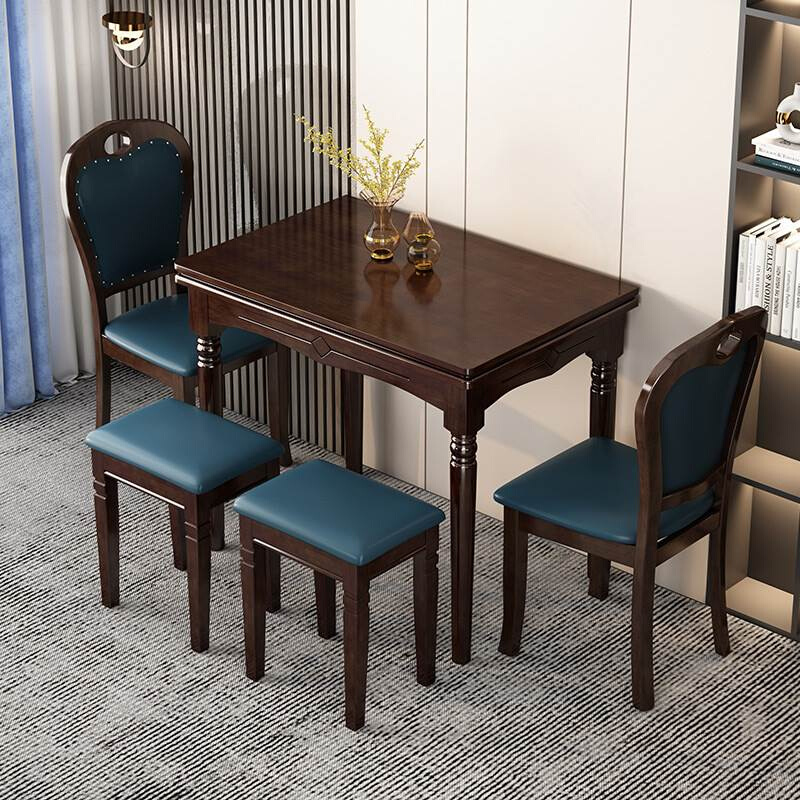 实木新中式伸缩可折叠餐桌椅组合多功能简易厨房小户型家用饭桌子