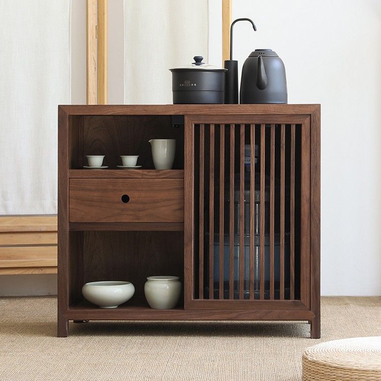 新中式实木原木茶水柜餐边柜一体靠墙现代简约家用客厅厨房置物柜