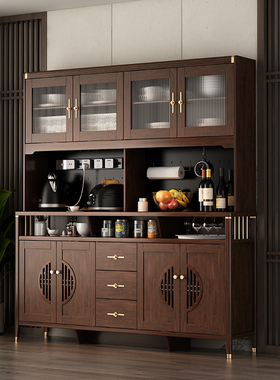 新中式餐边柜实木框洞洞板高柜靠墙置物厨房多功能一体收纳储物柜