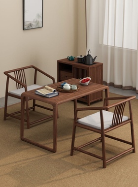 新中式阳台茶桌椅组合老榆木茶台小户型茶几泡茶桌子家用实木茶桌