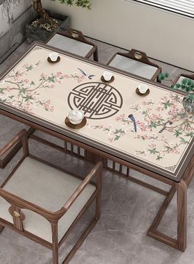 新中式皮革桌布防水防油防烫中国风桌垫家用长方形可裁剪茶几盖布