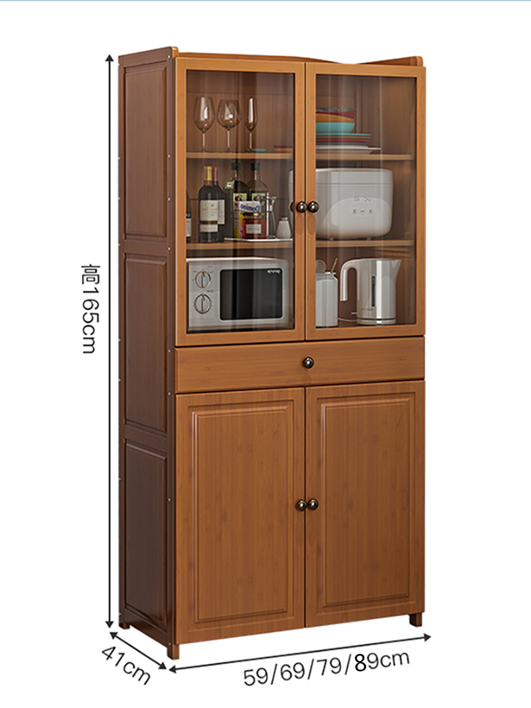 全竹碗柜家用厨房餐边柜透气储物柜实木橱柜微波炉置物架中式菜柜