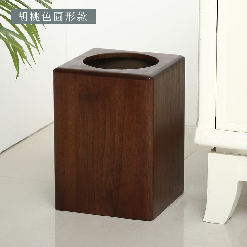 新中式实木质垃圾桶家用客厅轻奢卧室厨房创意办公室卫生间用纸篓
