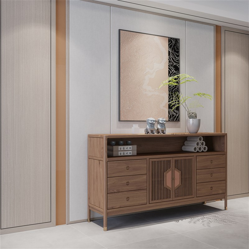 新中式餐边柜中式实木框置物柜厨房储物柜客厅靠墙收纳柜茶水柜