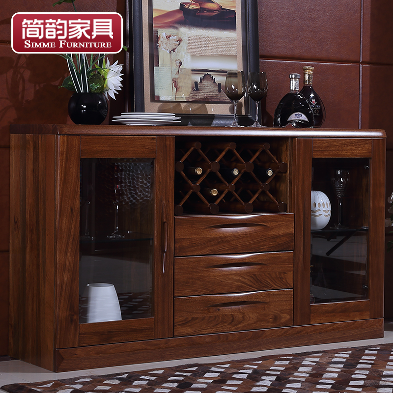 简韵 全实木餐边柜子储物柜碗柜 厨房柜子新中式乌金木餐厅茶水柜