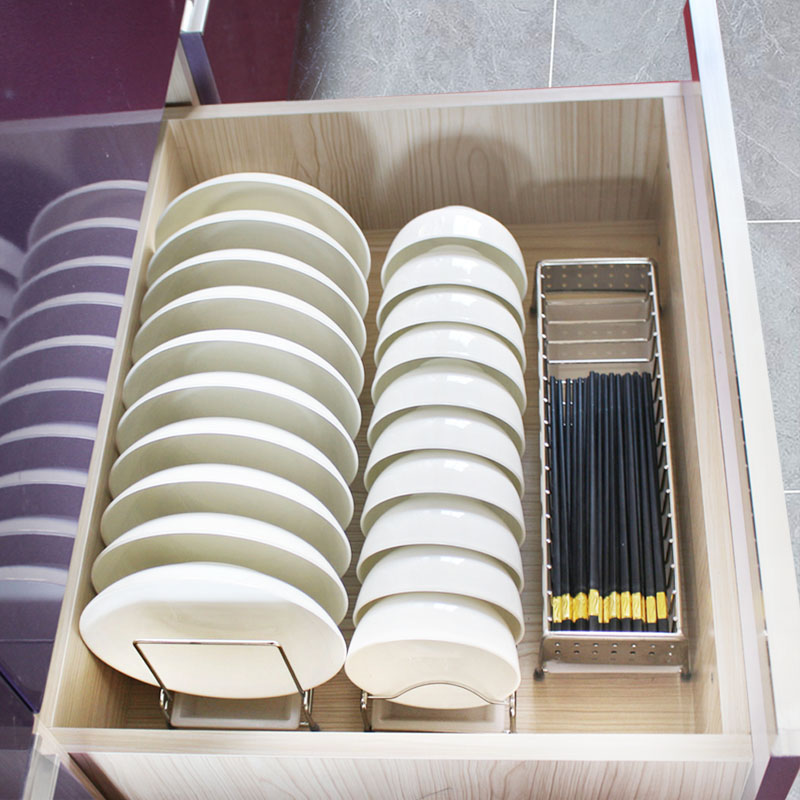 304不锈钢碗碟架组合抽屉内碗盘收纳整理置物架沥水单层中式碗架