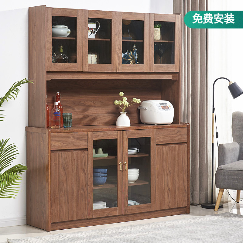 中式餐边柜胡桃色客厅茶水酒柜简约现代收纳置物柜实木色厨房碗柜