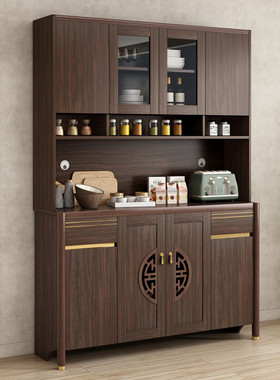 新中式餐边柜酒柜一体靠墙茶水柜实木框储物柜家用厨房收纳碗柜子