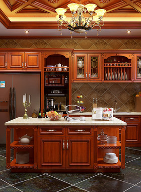 美式全屋定制实木橱柜厨房整体欧式家具新中式LU厨房别墅装修定制