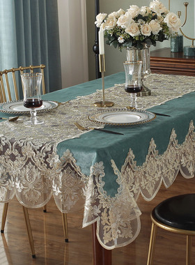 餐桌布布艺蕾丝现代简约长方形家用北欧轻奢风中式台盖布椅垫椅套