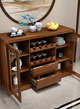中式实木餐边柜茶水柜酒柜一体靠墙储物置物架子客厅家用厨房碗柜